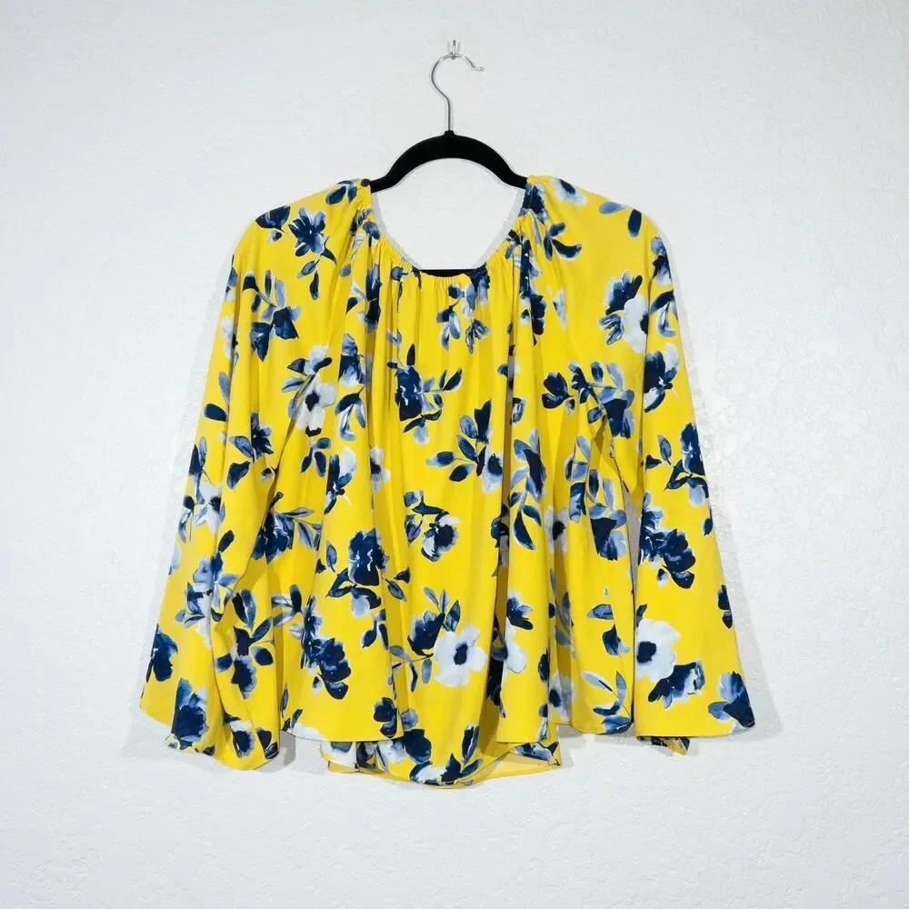 Elizabeth & James Yellow Floral‎ Peasant Top Size Medium